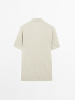 Massimo Dutti Поло из трикотажа с коротким рукавом и фактурной отделкой, зеленый