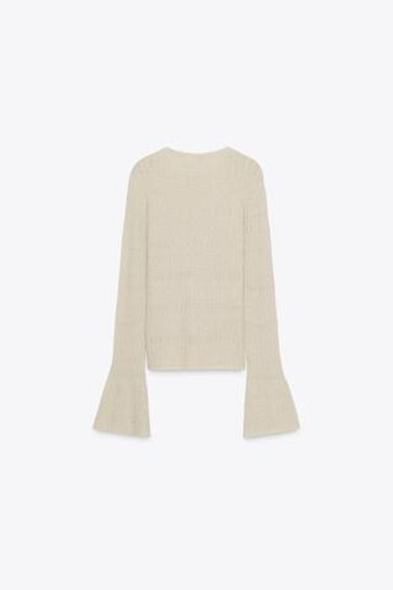 ZARA ДЖЕМПЕР ВЯЗКИ «ПОИНТЕЛЛЕ» С РУКАВАМИ-КОЛОКОЛАМИ, БЕЖЕВЫЙ