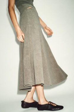 ZARA ЮБКА ИЗ МЯГКОЙ ТКАНИ, СВЕТЛО-ОЛИВКОВЫЙ