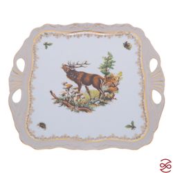 Блюдо квадратное на ножке Queen's Crown Aristokrat Охота бежевая 34*29см