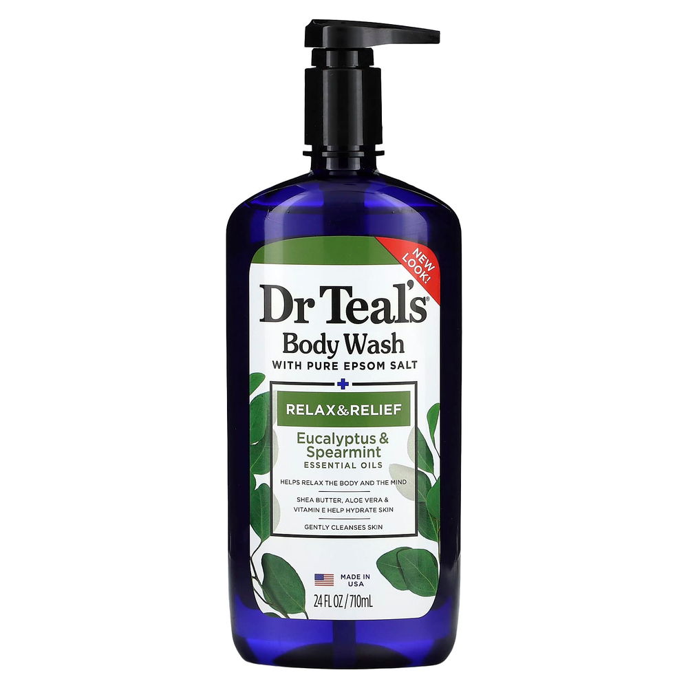 Dr. Teal's, гель для душа, с чистой английской солью, Relax & Relief, эвкалипт и мята, 710 мл (24 жидк. унции)
