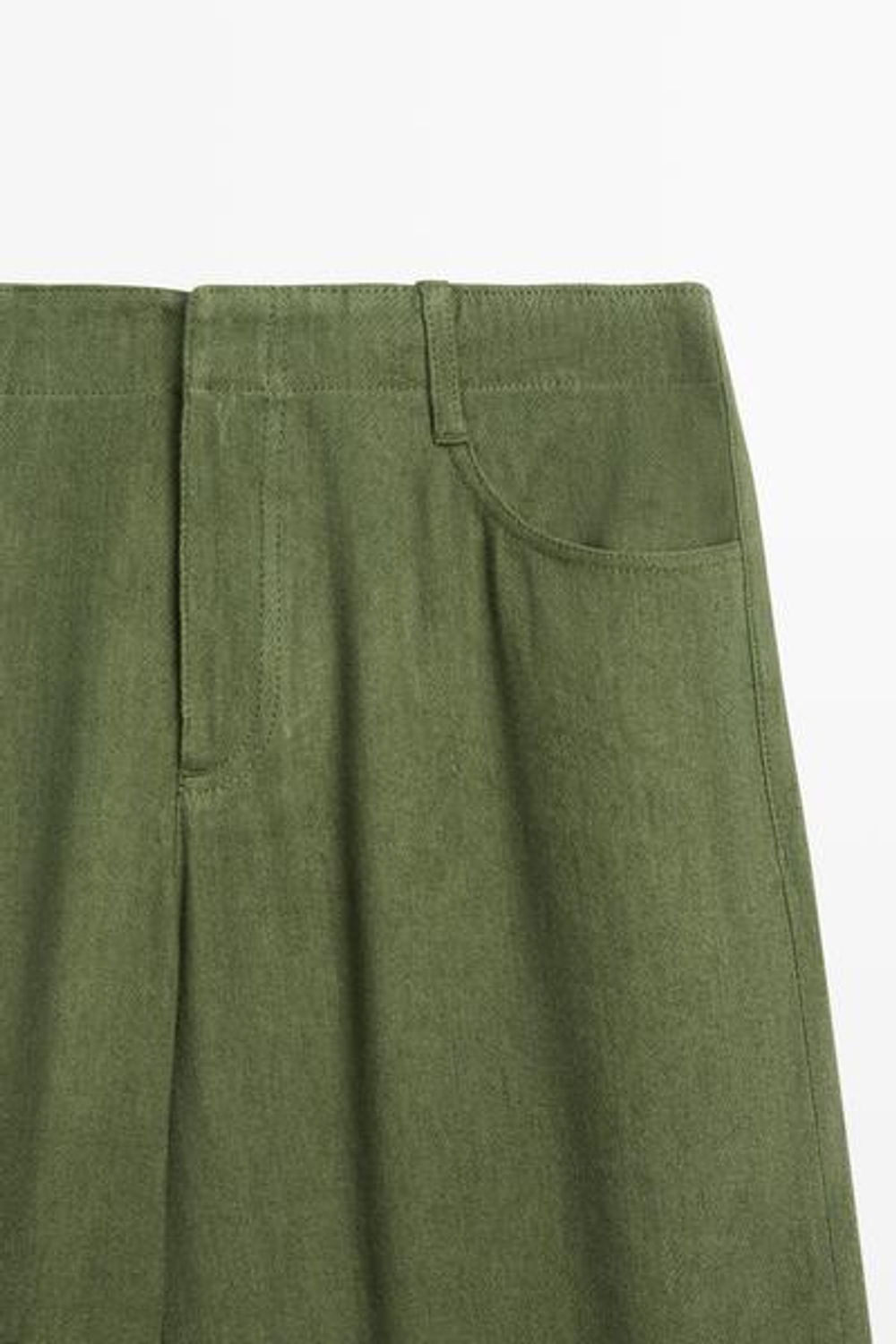 Massimo Dutti Прямые брюки из смесовой льняной ткани, зеленый