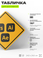 Табличка декоративная "Adobe Photoshop Illustrator After Effects" на дверь и стену, для дизайнера, информационная, декоративный знак, 24,5х24,5 см, пластиковая, Айдентика Технолоджи