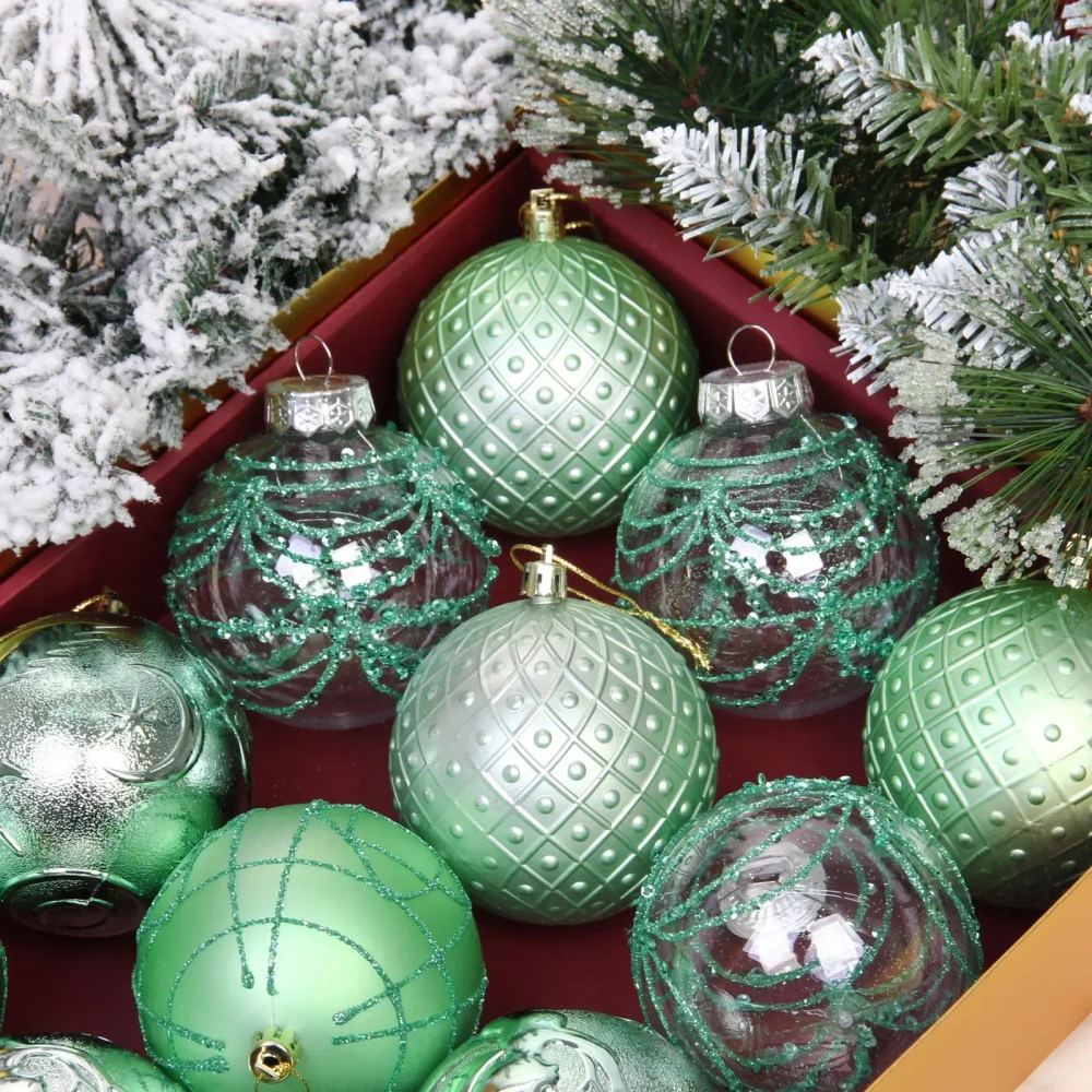 Новогодние шары «Зимняя нежность» 8 см (набор 12 шт), Мятный