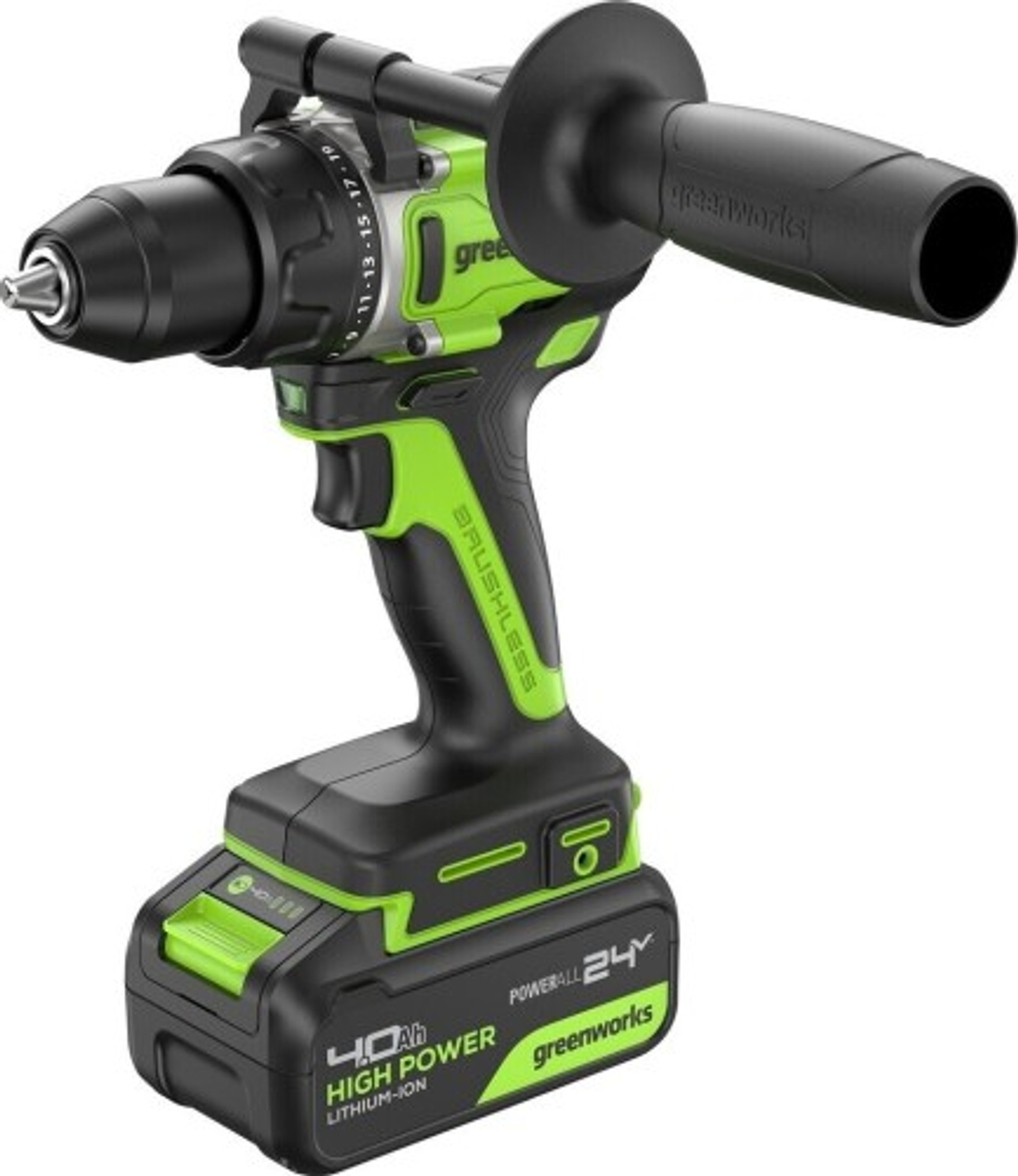 Дрель-шуруповерт аккумуляторная GREENWORKS GD24DD90 24V, 2 АКБ 4Ач и ЗУ 3707507CUD