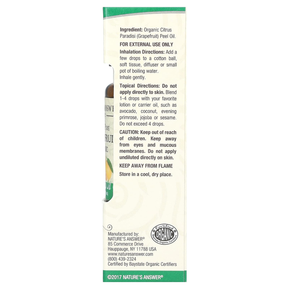 Nature's Answer, Органические эфирные масла, масло грейпфрута, 0,5 жидких унций (15 мл)