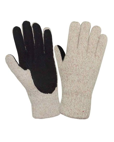 Перчатки шерстяные "Хакасы" со спилковой накладкой (беж)