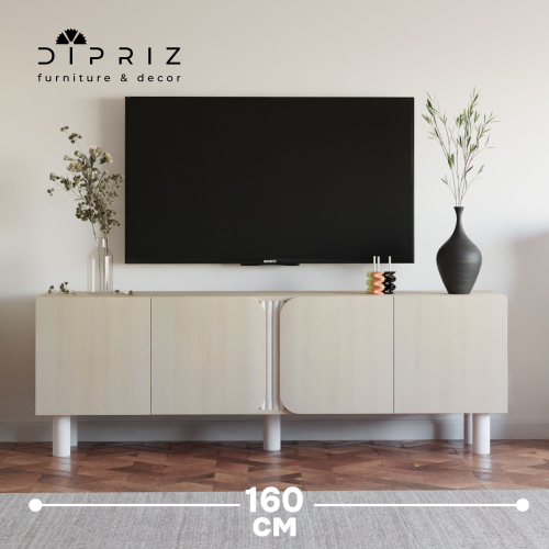 Дизайнерская тумба под телевизор 160 см Ола, 4 двери с нажимным механизмом, на ножках