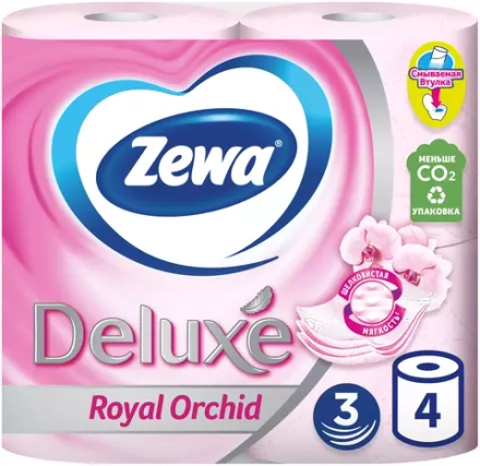 Туалетная бумага Zewa Deluxe Орхидея розовая трёхслойная 4 рул.