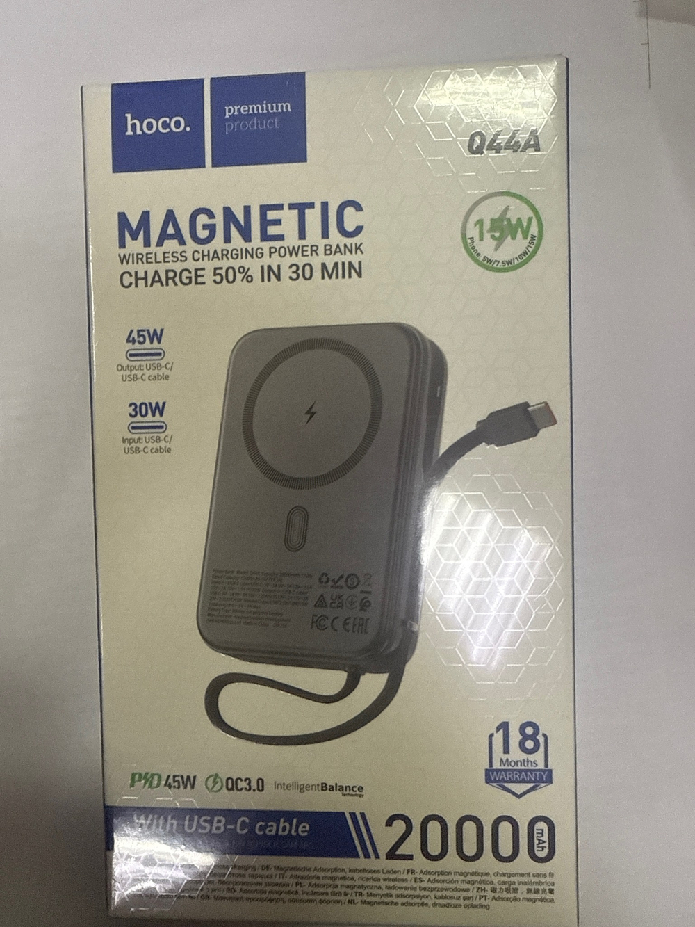 Портативный акк. HOCO Q44A Origen dual PD45W(20000mAh) Metal gray