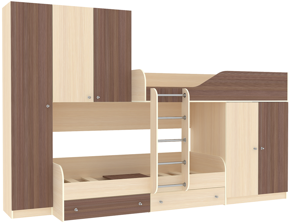 Двухъярусная кровать КарИВи Лео  Дуб Молочный Бодего Темный