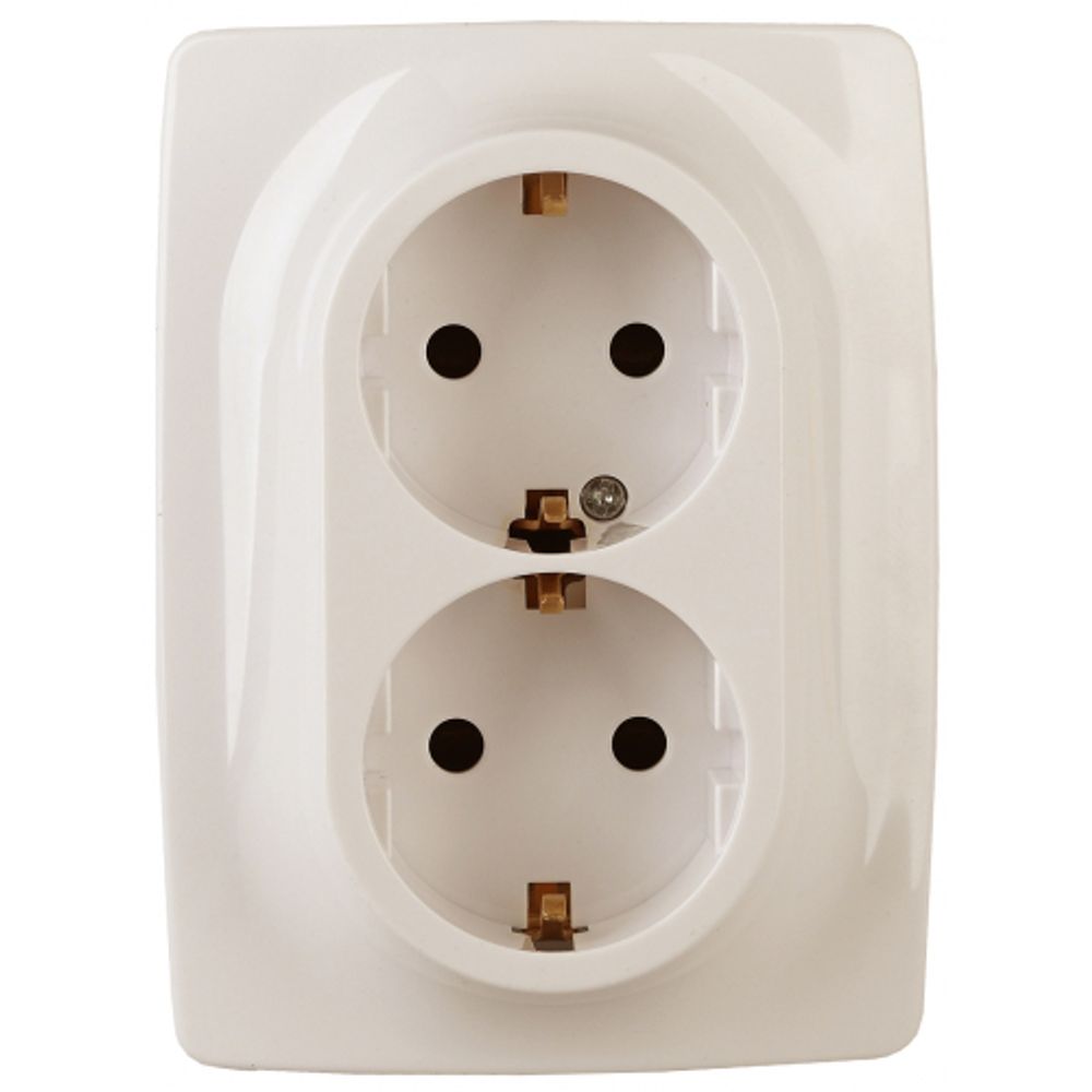 Розетка ЭРА Серия 12 12-2106-02 двойная с заземлением 2X2P+E Schuko 16A-250В IP20 слоновая кость | Эра 12