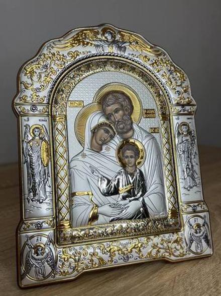 Св. Семейство, икона арочная с рамкой, красное дерево 266х335