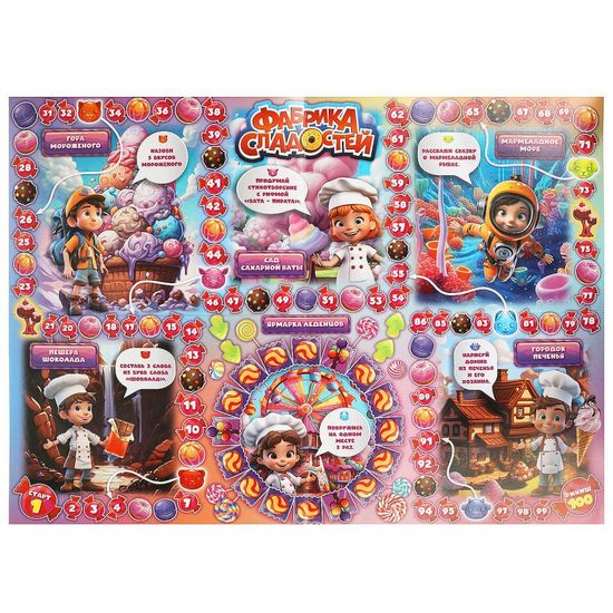 Настольная игра-ходилка. Фабрика сладостей. 217х330х27 мм. Умные игры