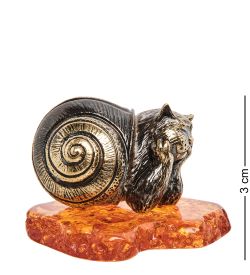 Народные промыслы AM-2275 Фигурка «Кот-улитка» (латунь, янтарь)