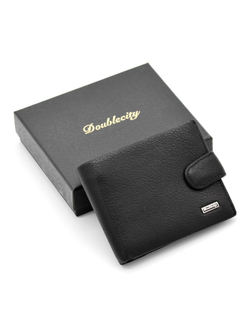 Фото стильный небольшой чёрный кожаный кошелёк со скобой (зажимом) для денег 11х8 см из натуральной кожи с карманом для мелочи 130-DC31-16A в коробке