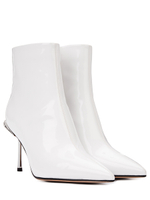 Женские кожаные белые ботильоны с каблуком со стразами