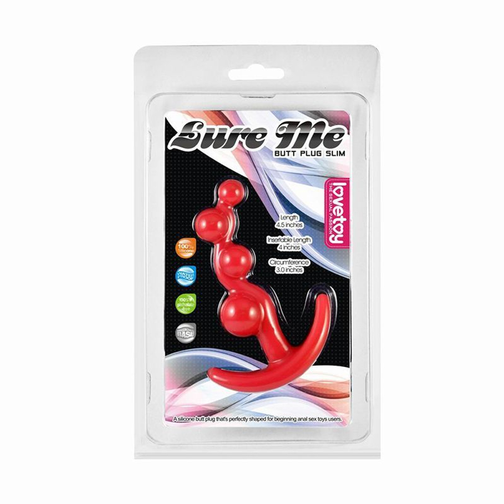 Красная анальная цепочка LURE ME Silicone Anal Toy - 10,5 см.