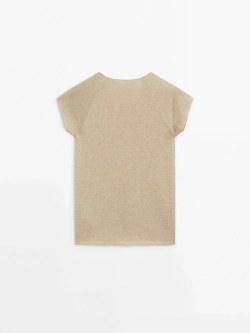 Massimo Dutti Футболка с рукавами реглан и блестящей окантовкой, золотистый