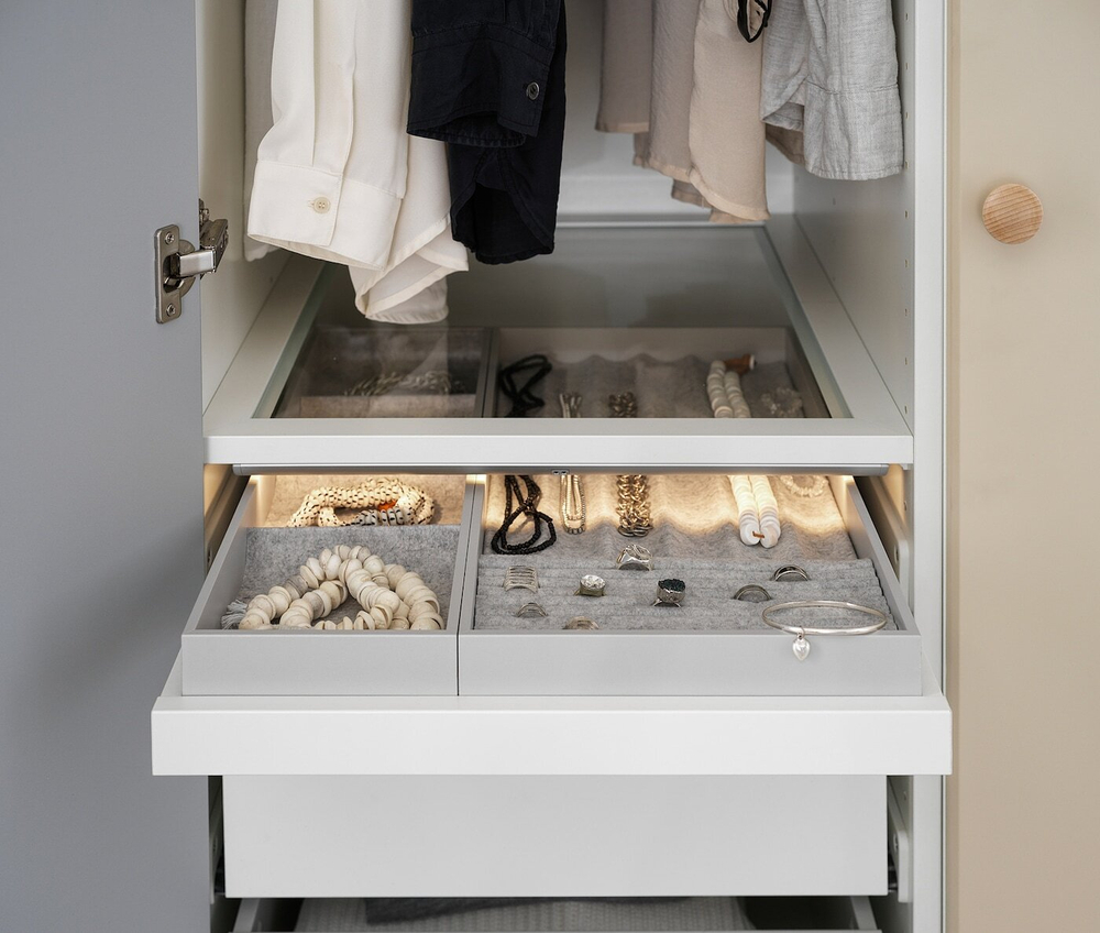 IKEA KOMPLEMENT  (ИКЕА КОМПЛЕМЕНТ)  -  Вкладыш с 4 отделениями, светло-серый, 15x53x5 см