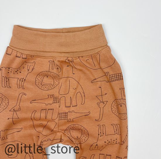 Штанишки хлопковые "Я родился" звери на коричневом