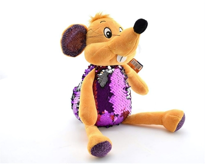 Игрушка мягкая Мышка фиолетовая блестящая 21см муз. чип в пакет (Мульти-Пульти)