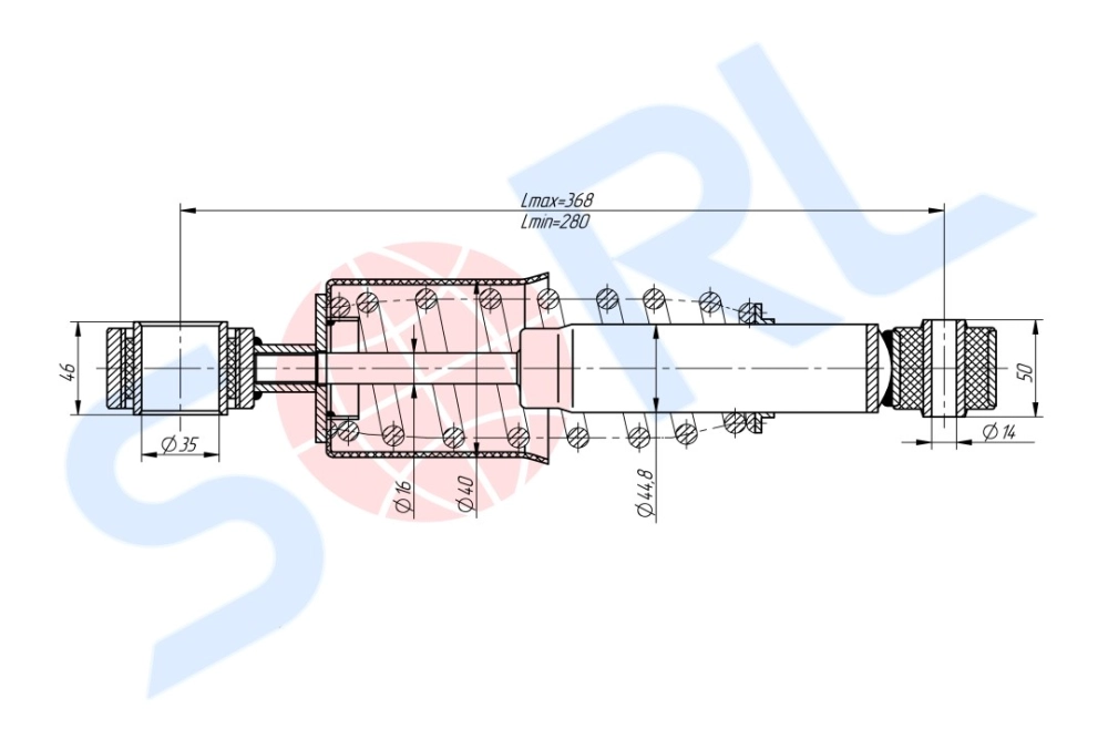 Амортизатор кабины пружинный 280/368, O/O 35x46/14x50 MB (CB0251) SORL