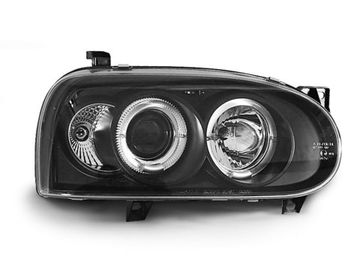 Передние фары VW Golf 3 angel eyes black