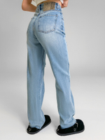 Джинсы Lanwin Х1770 однотонные прямые с дырками и необработаным краем