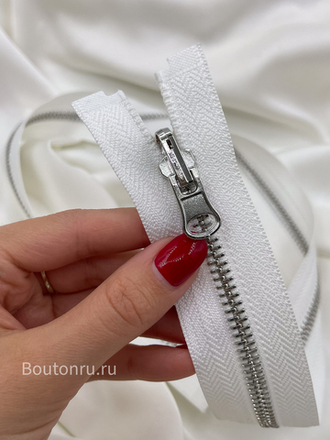 Молния белая серебро с перекидным бегунком