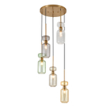 Подвесной светильник 5x60 E14, металл/стекло, античная медь, плафоны: прозрачный, бежевый, зеленый, дымчатый, янтарный