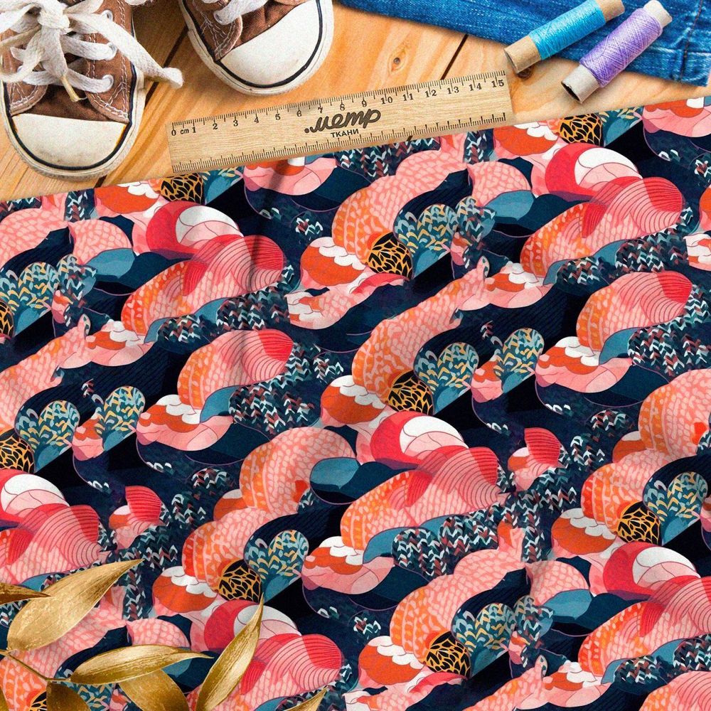 Ткань премиум габардин призрачные завитки