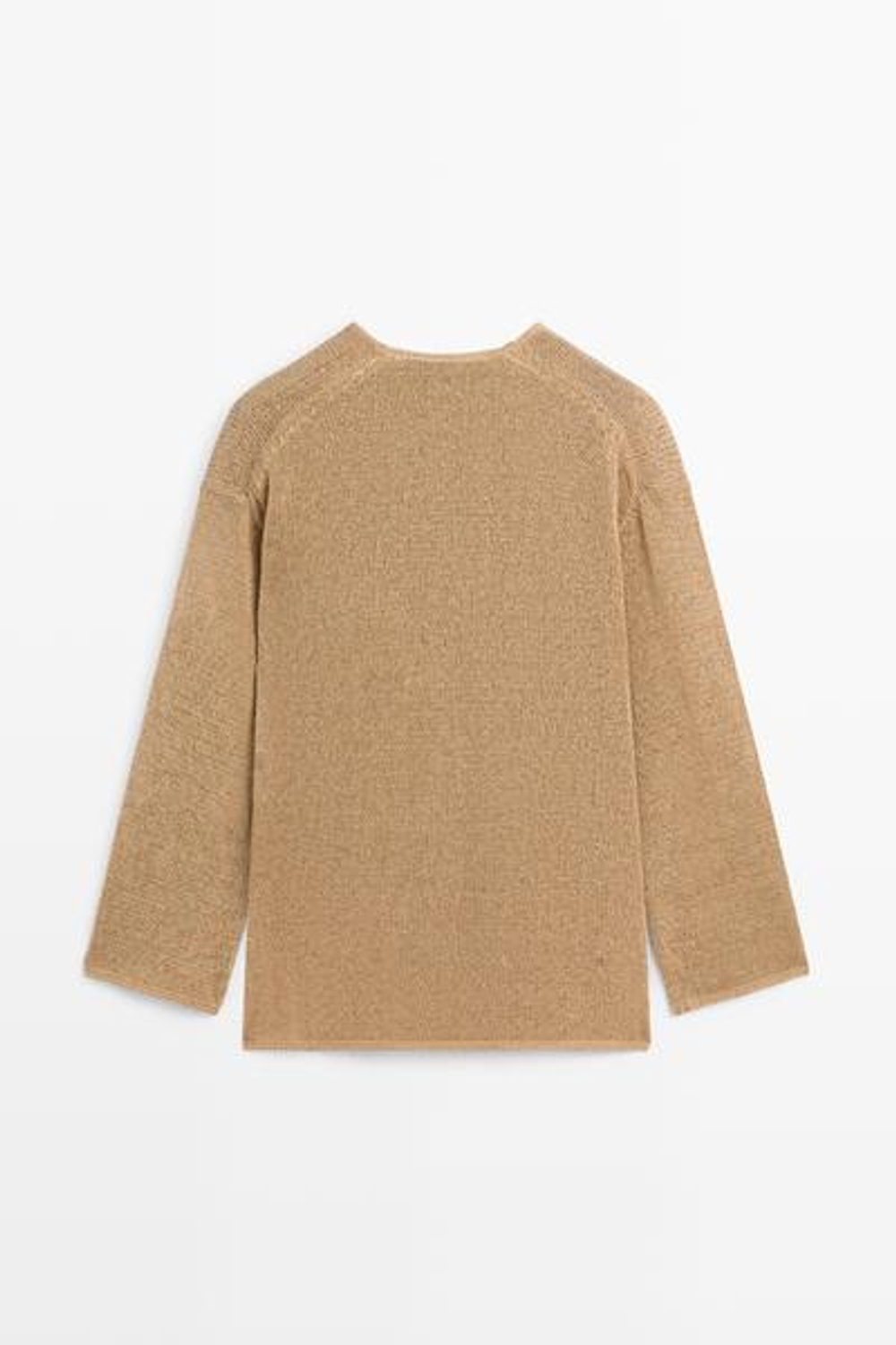 Massimo Dutti Длинный вязаный кардиган с V-образным вырезом, цвет верблюжьей шерсти