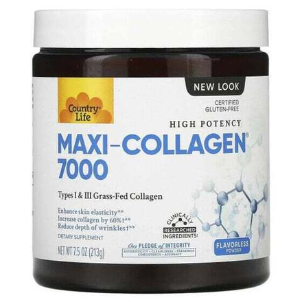 Для мышц и суставов Country Life, Maxi-Collagen 7000 Powder, Flavorless, 7.5 oz (213 g)