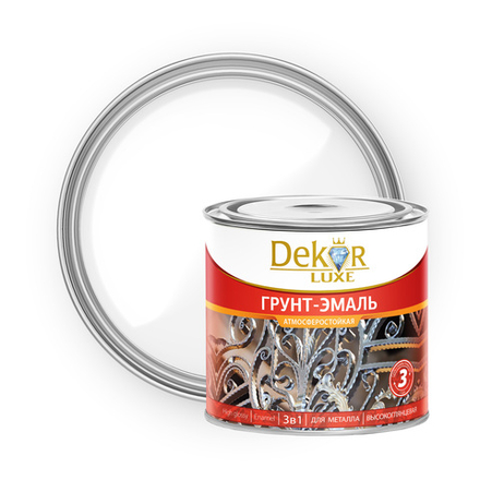 DEKOR LUXE  Грунт-эмаль 3 в 1 атмосферостойкая  Белая 1,9кг (Кубанские краски)