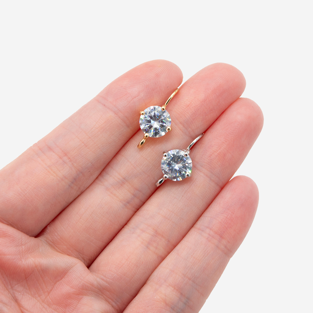 Швензы-крючки с акцентным фианитом, 9,5мм, родирование