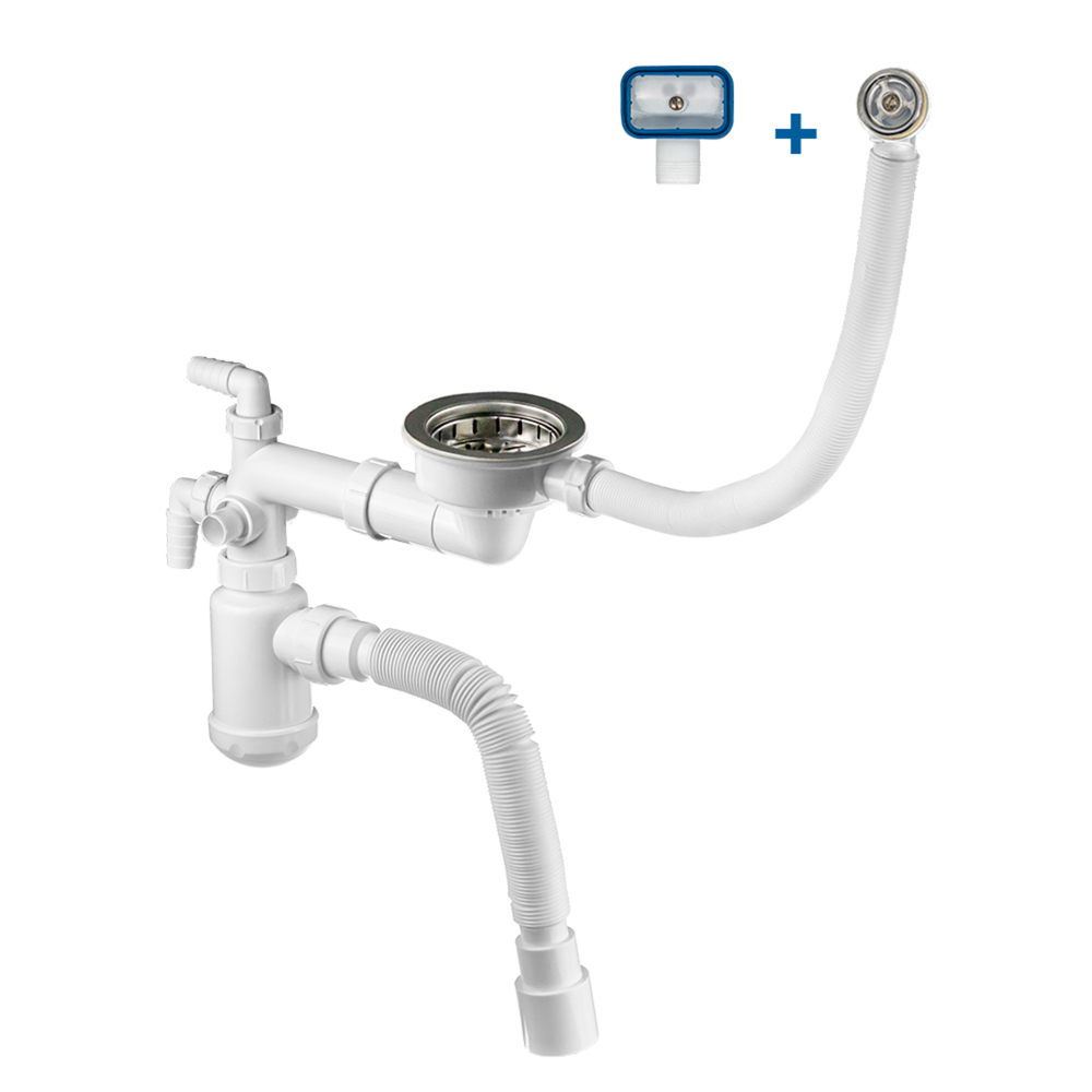 Сифон для кухонной мойки MasterProf со смещ., с чашкой из нерж.стали, с отводом (и без) для стир./по