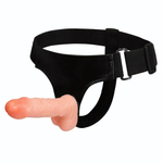 Поясной фаллос на черных трусиках - 15 см. (Цвет: телесный)
