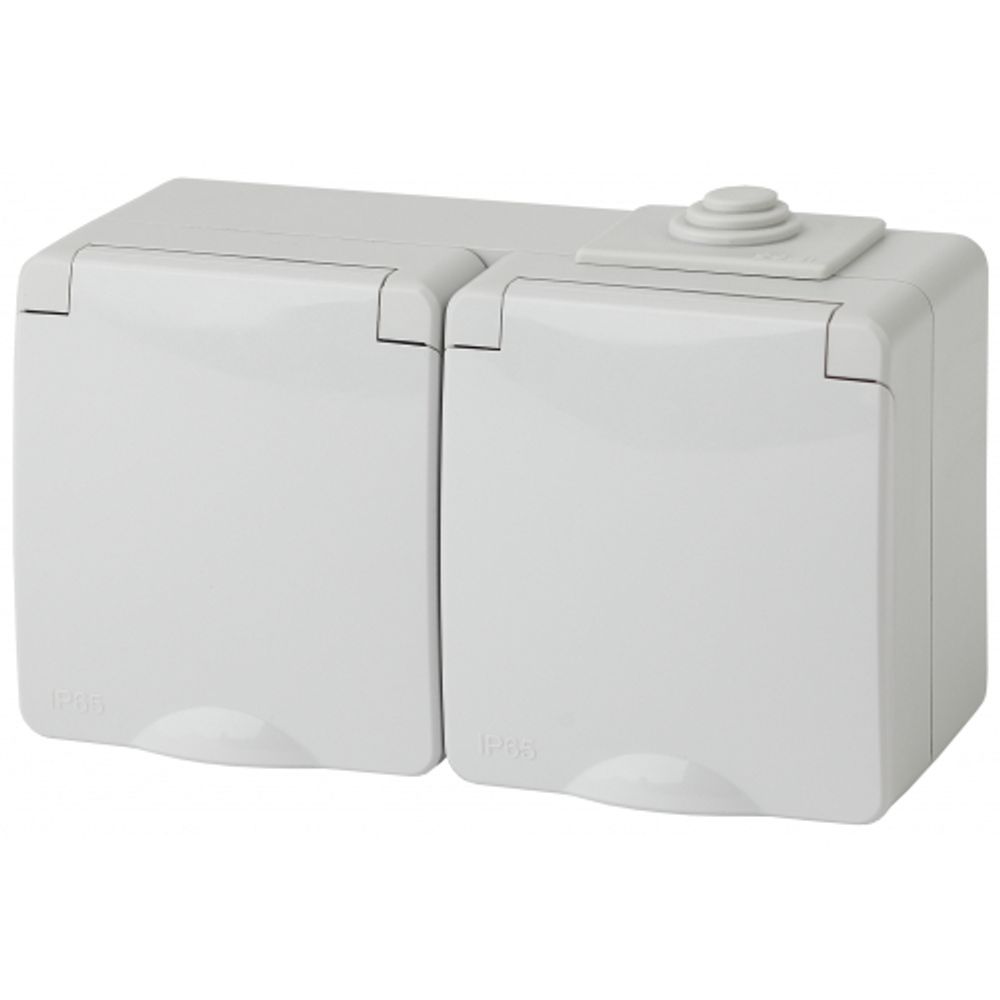 11-2603-03 ЭРА Розетка 2х2P+E гориз. IP65, 16A-250В, ОУ, серый