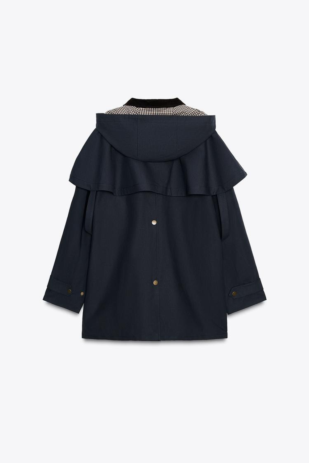 ZARA ТРЕНЧ С КАПЮШОНОМ И КОНТРАСТНЫМ ВОРОТНИКОМ — ZW COLLECTION, СИНИЙ