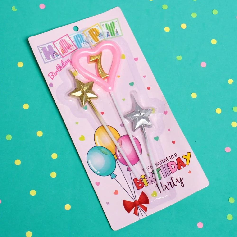 Свечи для торта Цифра Звёздный праздник «7», розовый