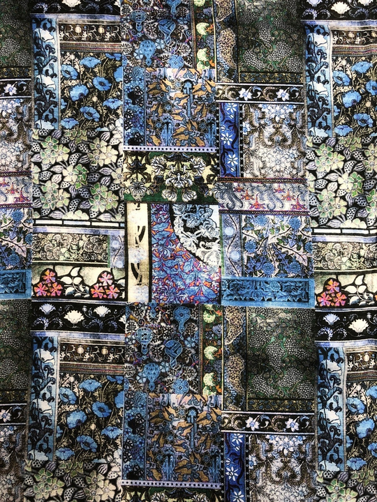 Штапель принт silk печворк синий D11C2