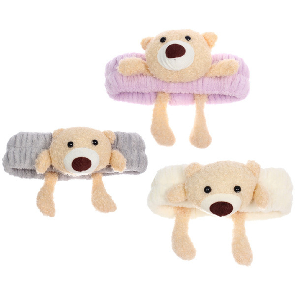 Повязка на голову косметическая «ДАЙМОНД Ми», мишка с лапками, цвет лавандовый, серый, и бежевый, 20*5.5см (ZIP пакет)