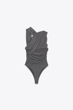 ZARA БОДИ ИЗ ТКАНИ СО СБОРКАМИ АСИММЕТРИЧНОГО КРОЯ, АНТРАЦИТОВО-СЕРЫЙ