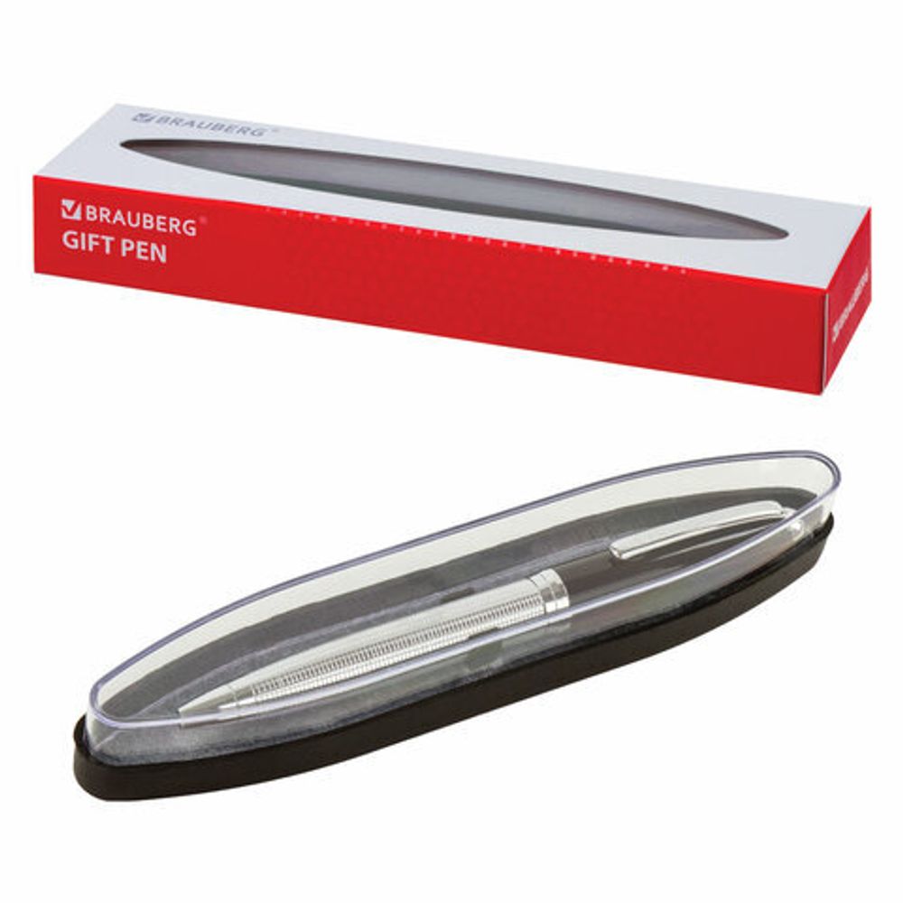 Ручка подарочная шариковая BRAUBERG Sonata, СИНЯЯ, корпус серебристый с черным, линия письма 0,5 мм, 143482