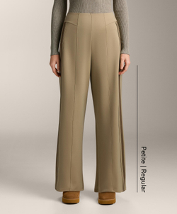 OYSHO Брюки прямого кроя с высокой посадкой и неопреновым эффектом, отделанные кантом, бежево-зеленый