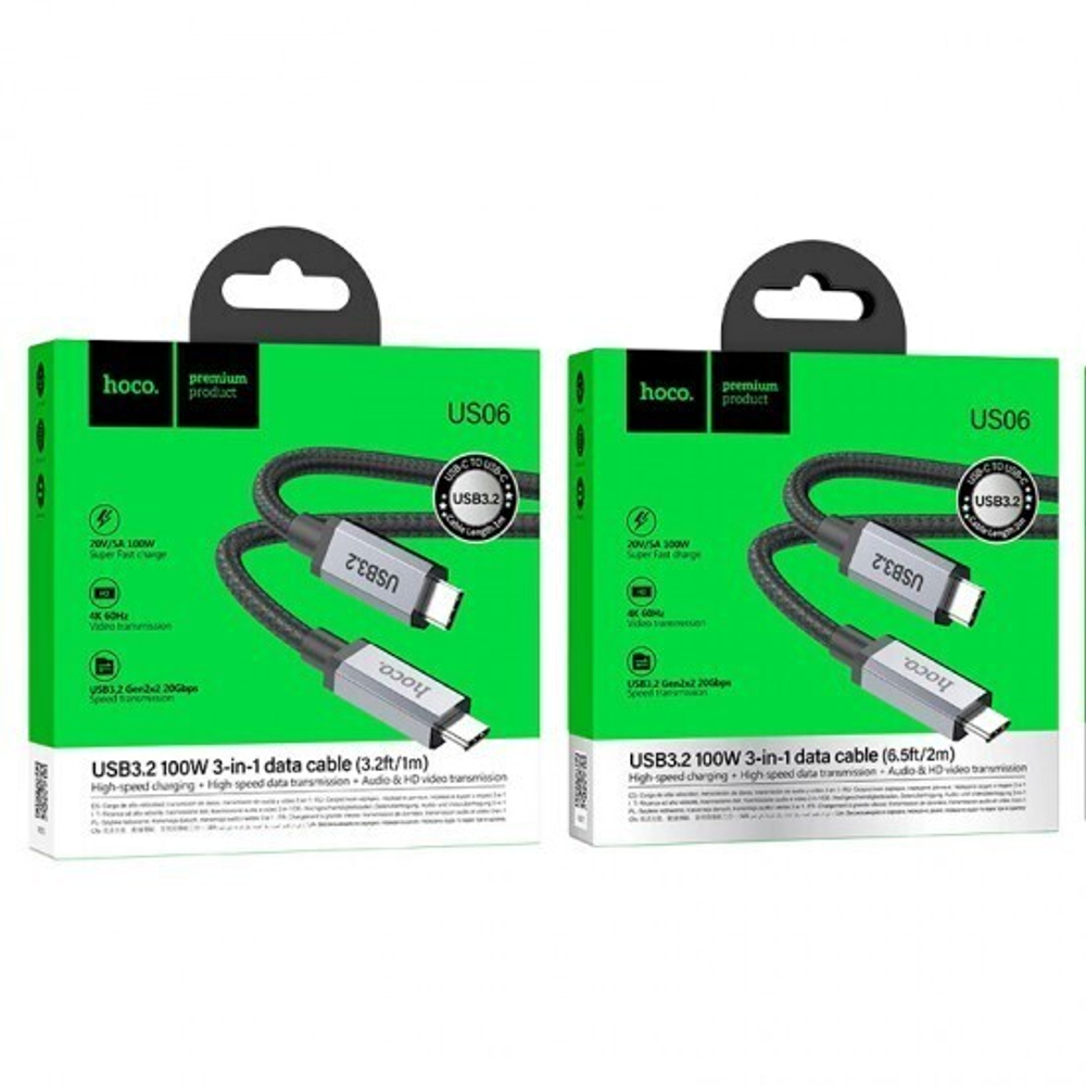 Кабель Type-C на Type-C “US06” USB3.2 20Gbps 013210 Черный