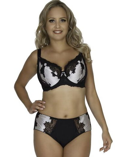 Соблазнительный бюстгальтер с мягкой чашкой plus size и рисунком цвета жемчуга (Размер: 85H) (Цвет: черный)