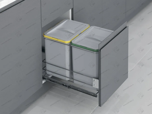 S-2582-G Мусорное ведро Starax 16+16л. шир. 400, с фас.крепл (340x485x385)<1> Серый