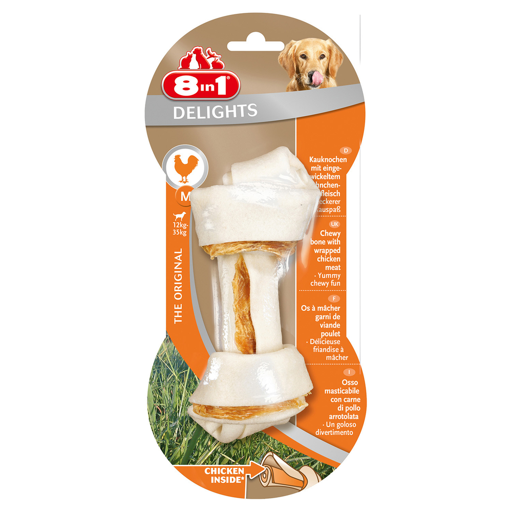 8in1 Delights M косточка с куриным мясом для  средних и крупных собак  14,5 см.
